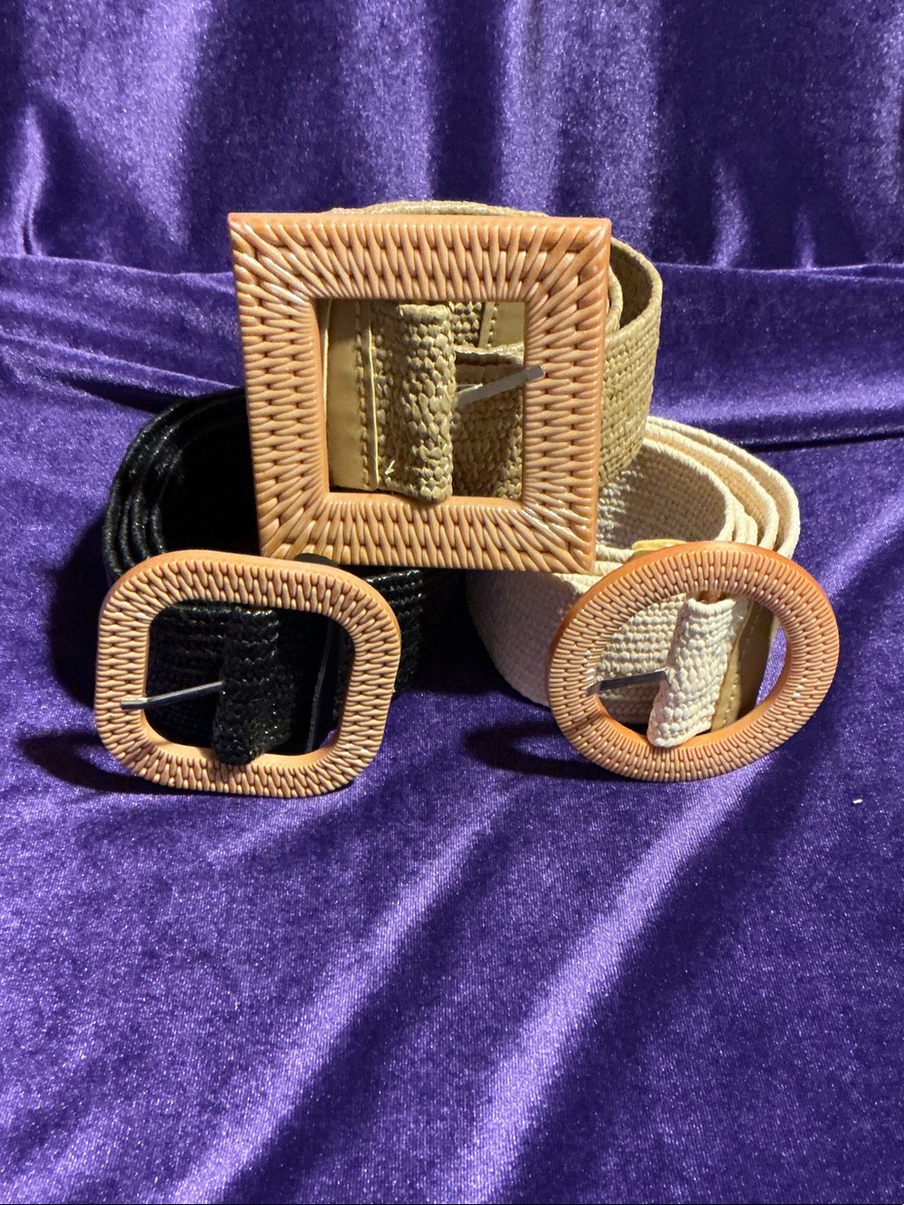 Woven Buckle Belt - Black, Beige, Cream